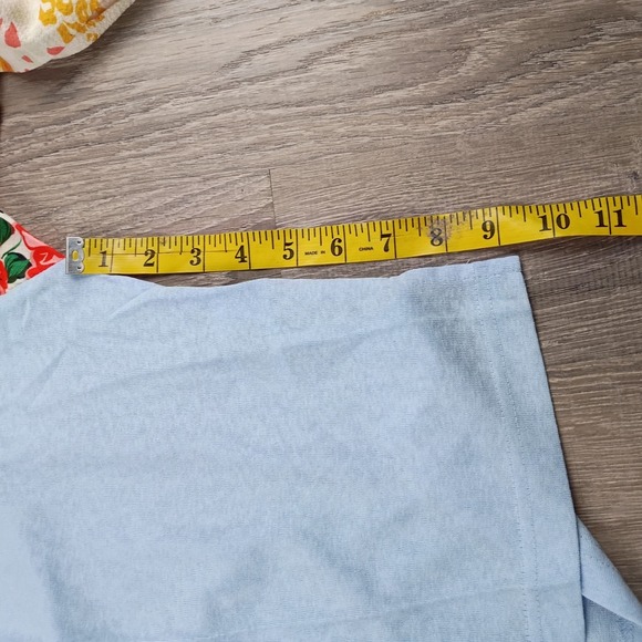 Umgee Mixed Print Long Balloon Sleeve Top Linen Blend Blue Floral Blouse Small - Picture 6 of 9